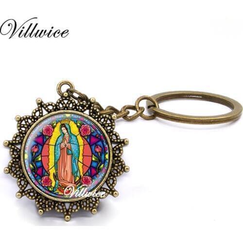 New 2017 Our Lady of Guadalupe Key Chains Virgin Mary Sacred Heart Religious Stained Jewelry For Women men gift