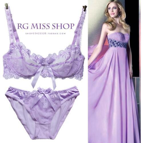 Female ultra-thin sexy lace transparent plus size bra & brief sets