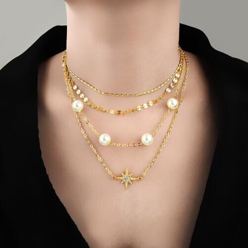 Multi Layered Women Necklace Choker Pearl Stars Statement Necklace Female Popular Jewelry Birthday Gift