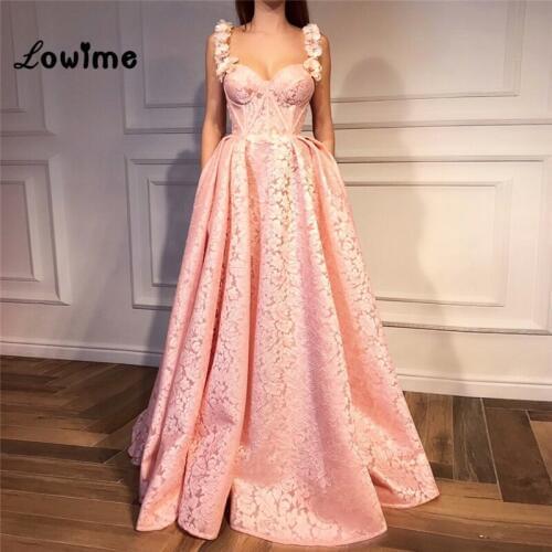 Pink Spaghetti Straps Flower Evening Party Dress Custom Made Formal Gown Vestido De Festa Longo Long Prom Dresses 2018 New