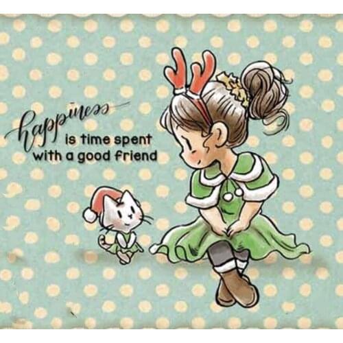 10x10 Girl and cat Ttransparent Clear Stamps Silicone Seals for DIY scrapbooking photo album Card Making