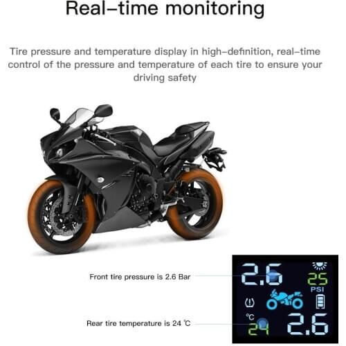 2PCS Sensor TPMS Solar Energy Tire Pressure Monitoring New Motorbike Tire Pressure Monitoring System 2020 Wireless