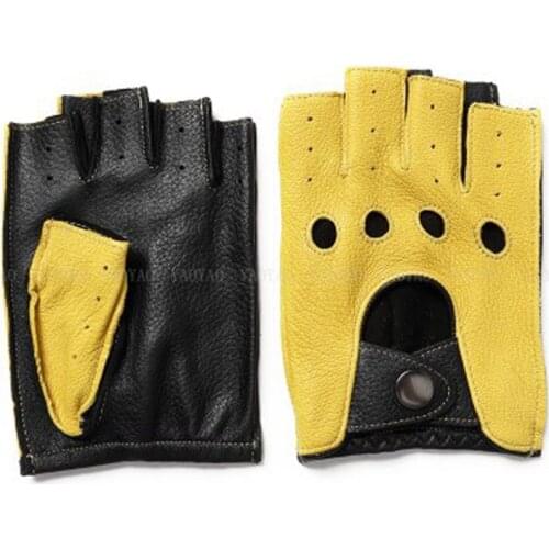 Men Genuine Leather Gloves Driving Unlined 100% Goatskin Male Wrist Half Finger Gloves Fingerless Gym Fitness Gloves