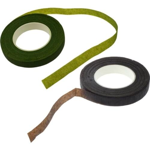 2x 30Yard 12mm Self-Adhesive Paper Tape Floral Stem for Garland Wreaths DIY Craft Artificial Silk Flower(Brown&In Green)