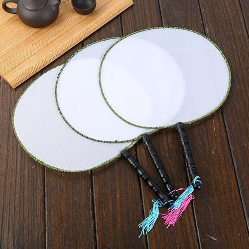 3pcs White Chinese Hand Silk-Cloth Fan Painting Diy White Round Held Fan Kindergarten Creative Art Material abanico de mano
