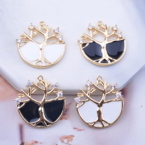 4pcs 20mm Copper High Quatily Gold Color Life Tree Charms Enamel Rhinestone Tree Pendant For Necklace Earring Accessories