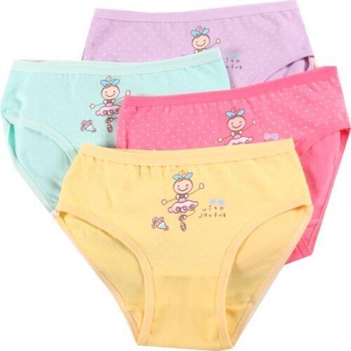 4 Pcs/lot Kids Cotton Briefs Girls Panties Cartoon Pattern Underpants Candy Colors Triangle Girls Underwear 2-10 Years