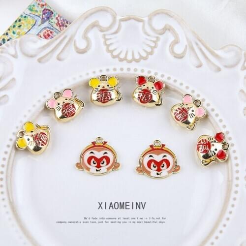 6pcs New Design Fashion Alloy Drip Oil Destiny Cute Little Mouse Goku Cartoon Earrings For Girls Pendant Diy Handmade Jewelry