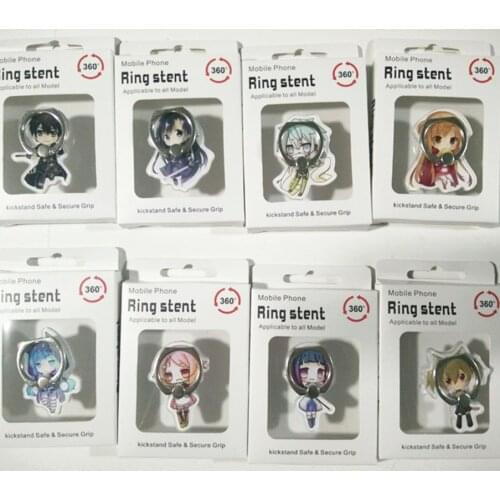 8 Pcs/lot Anime Sword Art Online SAO Finger Ring Mobile Phone Stand Holder Acrylic 360 Degree Ring Stent Action Figure Toy gift
