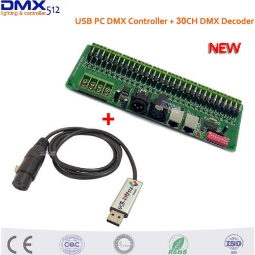 Free shipping 30 channel Easy DMX LED controller;dmx decoder& driver and USB DMX PC Controller Could be loaded 30CH offline