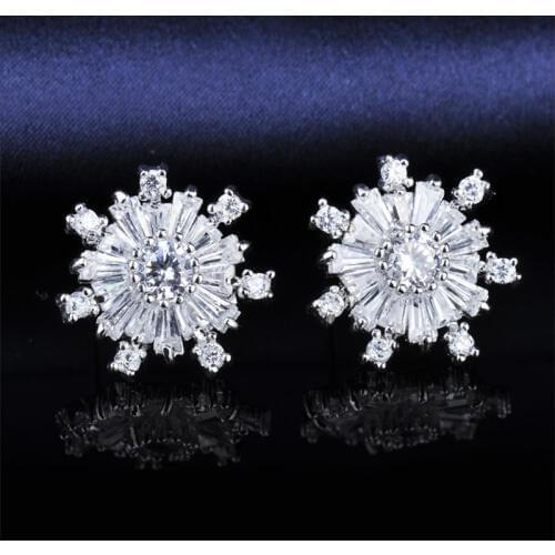 Free Shipping Christmas Jewelry Snow Flower Cubic Zirconia Christmas Stud Earrings As Gift For Women & Girls GLE2720