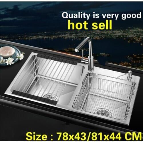 Free shipping Standard fashion durable kitchen manual sink double groove 1 mm food grade stainless steel hot sell 78x43/81x44 CM