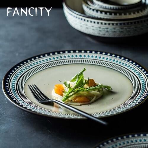 FANCITY Japanese-style creative hand-painted steak plate western food plate dish plate underglaze color