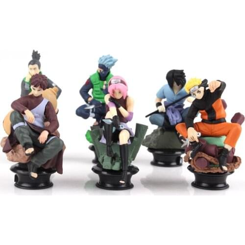 6Pcs Set Anime Naruto Figurine Model 7CM Sasuke Gaara Kakashi Haruno Sakura Action Figures Chess Statue Collectible Toys