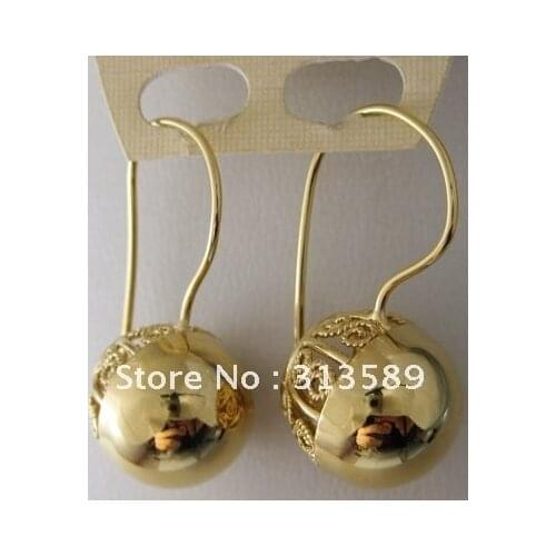 Foromance/ YELLOW GOLD GP OVERLAY COATED FILL BRASS STUD DANGLE BALL TALL 1.18" EARRING/GREAT GIFT