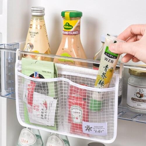 Refrigerator Storage Bag Tidy Seasoning Organizer Mesh Bags Kitchen Fridge Vegetable Organizer Pouch Hang Pocket For Freezer