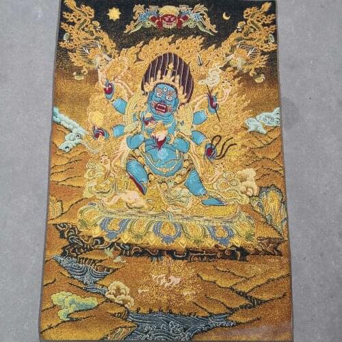 China old Tibet silk Embroidery Thangka like Hanging Painting Fengshui Tibetan Buddhas Six-Armed Vulcan God Statue