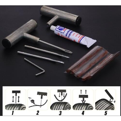 Car Tire Repair Kit Auto Motorcycle Bike Tyre Puncture Repair Kit Emergency Heavy Duty Tubeless Plug Studding Tool Set Cement