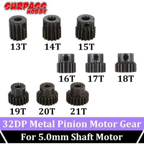 SURPASS HOBBY 32DP Metal Aluminium Pinion Motor Gear Set 5mm Shaft Motor 13T 14T 15T 16T 17T 18T 19T 20T 21T for 1/8 1/10 RC Car