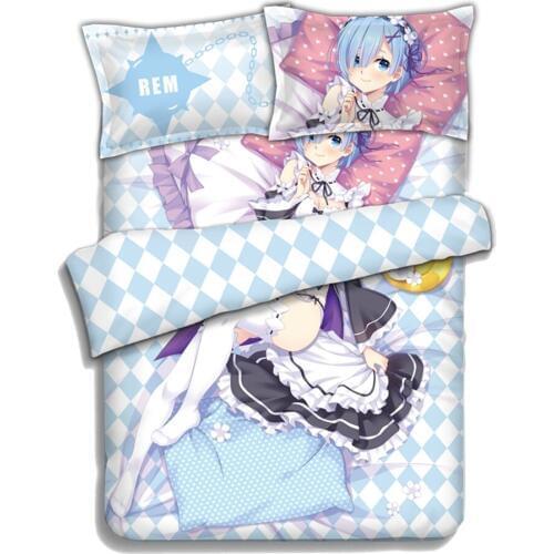 Anime JK Bedding Sets Re Life in a different world from zero Rem Cosplay Comforter Set Bed Flat Sheet Quilt Cover Pillowcase