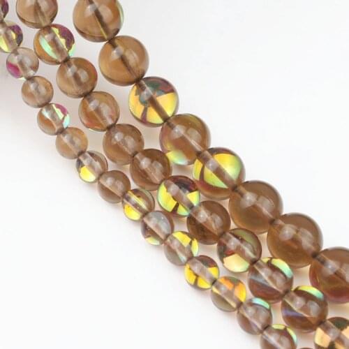 Brown Natural Austria Crystal Smooth Glitter MoonStone Beads Loose Round Beads For Jewelry Making DIY Necklace Bracelet Accessor