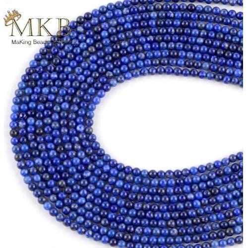 Wholesale 3mm Natural Stone Lapis Lazuli Stone Round Beads Space Loose Beads For Jewelry Making Diy Bracelet Jewellery Strand15