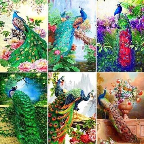 Meian Cross Stitch 5D DIY Full Round Diamond Painting Animal Picture Of Rhinestone Diamond Embroidery Peacock Home Decor Gift