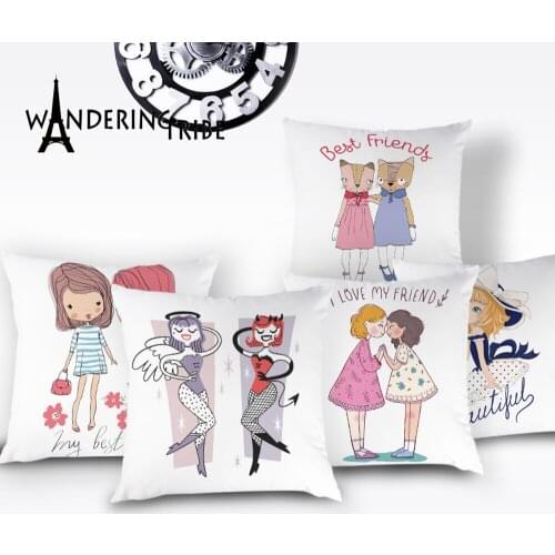 Fashion Beautiful Girl Cushion Case Lovely Lady Romantic Women Home Decoration Sofa Bed Throw Pillow Cover White Cushions Covers
