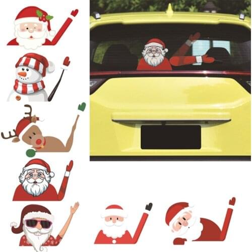 Cartoon Waving Santa Elk Snowman Christmas Winter Decal Attaches to Rear Vehicle Wiper Blades High Adhesion