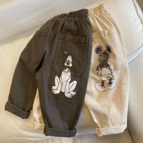 2021 Autumn New Childrens Childrens Clothing Plus Velvet Padded Pants Boys and Girls Mickey Casual Pants Baby Trousers