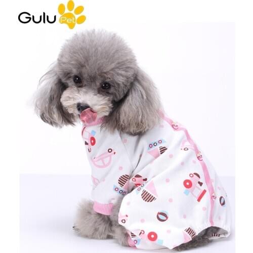 Dog Clothes Cotton Four-Legged Jumpsuit Knitted Pets Clothes Home Lovely Cartoon Printed Pajamas Cute Puppy Clothes