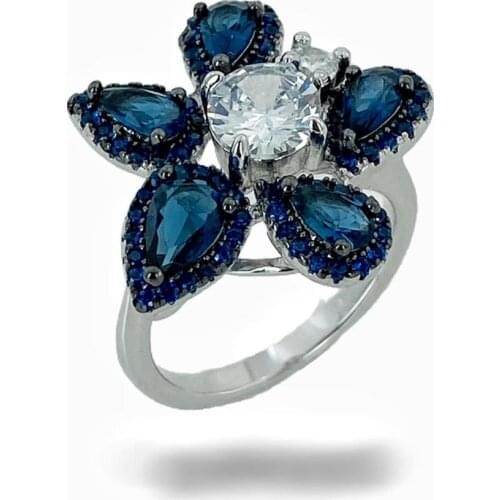 Top Quality Sapphire Cubic Zirconia Custom Design 925 Silver Ring