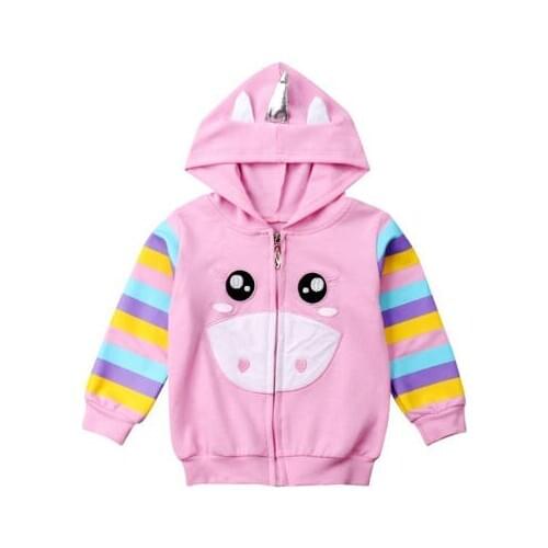 Baby Coat Casual Toddler Kids Girl Spring Unicorn Cartoon Hooded Tops Hoodie Jacket Coat