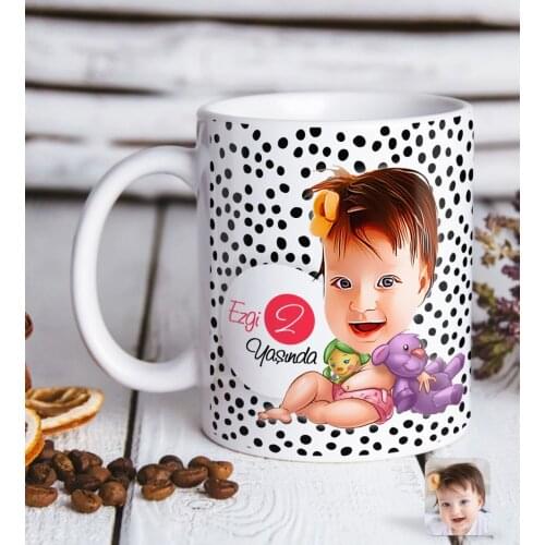 Personalized Baby Age Caricature Of White Mug Bardak-2