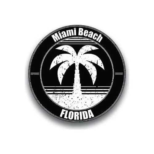 Miami Beach Vinyl Decal Sticker Vacation Explore Memory Souvenir Waterproof 2 Pack Round Premium Quality Vinyl applique 12cm