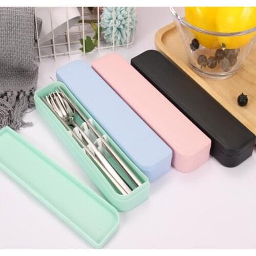 Portable Dinnerware Set Stainless Steel Travel Tableware With Box Spoon Fork China Chopsticks Kitchen Dinner Set For Kids School