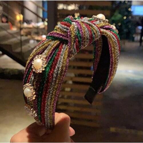 Lovely Rainbow Headbands Pearls Adults Girls Hair Accessories Top Bow Knot Hairbands Women Hair Ornament Crystals Hairbands