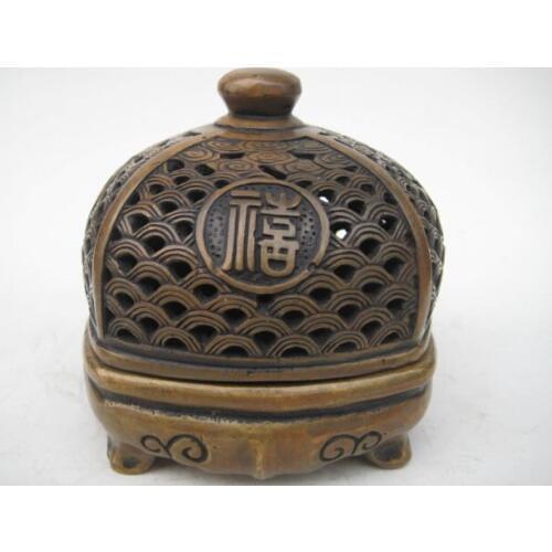 Rare Distinctive Qing Dynasty copper Incense Stove\ Censer,carving ,Free shipping