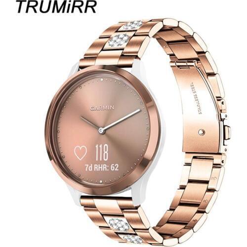 Stainless Steel & Diamond Watchband for Garmin Vivomove HR/ 3/ 3S / Lux / Style / Vivoactive 4S 40mm / 3 / Venu Watch Band Strap