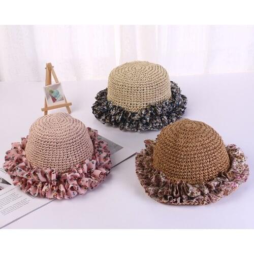 Summer Straw Hats For Kids Princess Retro Flower Lace Hat Brim Hand-made Straw Hat Outdoor Sun Cap Beach Straw Hat Gorros