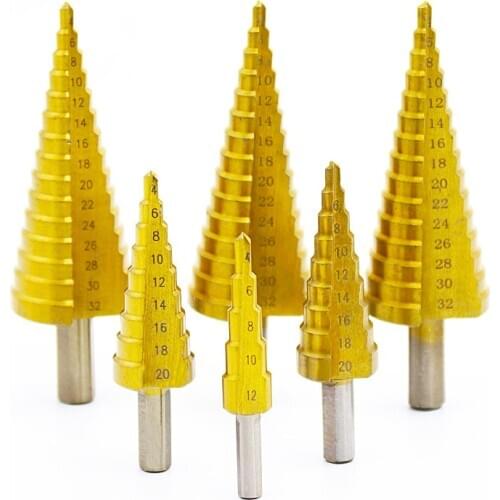 Drill Bit HSS Titanium Coated Step Drill Wood Set Power Tools for Metal High Speed Steel Hole Cutter Step Cone Center Drills