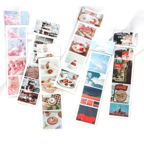 6Patterns INS Style PET Scrapbooking Sticker Japan Sakura Coffee Strawberry Cake Sunset View Afternoon Tea DIY Hobby Craft