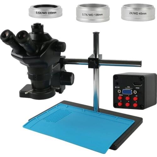 Simul Focal 4X-100X Continuous Zoom Trinocular Microscope 1080P HDMI VGA Video Camera For PCB Solder Repair Inspection