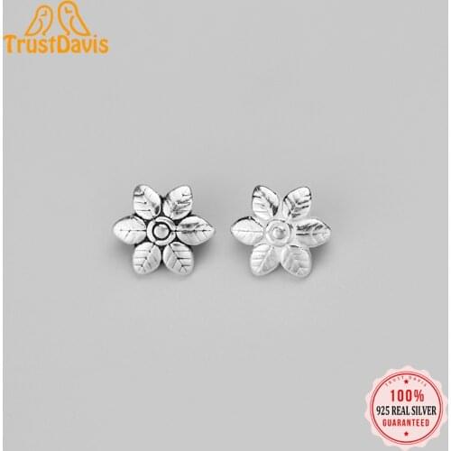 TrustDavis Real 925 Sterling Silver Fashion Double Hole Flower Charm Pendant Handmade DIY Accessories Fine Jewelry HY289