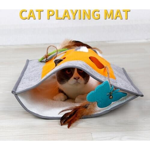 Cats Tunnel Mat with Catnip Hanging Toys Pets Warm Sleeping Bags Interactive Playing Tube Funny Hiding DIY Rug House for Kittens