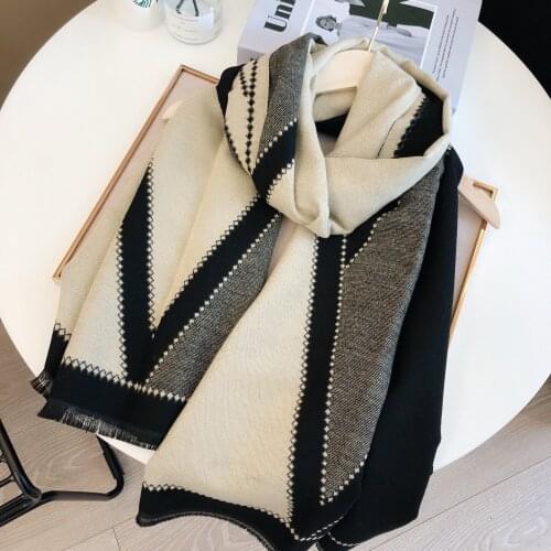 Spring And Autumn V Pattern Scarf Imitation Cashmere Thick Warm Jacquard Color Matching Shawl Fashion Casual Wear 65cm*185cm