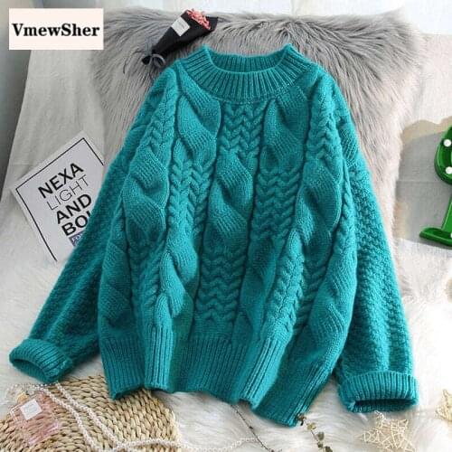VmewSher New Preppy Style Autumn Winter Thick Solid Pullovers Loose Oversized Warm O-Neck Knitted Sweater Women Jumper Mujer