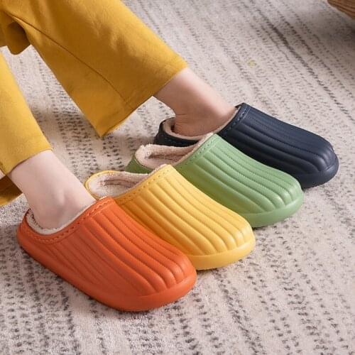 Waterproof Non-Slip Home Slippers Winter Warm Home Women Indoor Cotton Non-slips Ladies Soft Slippers Memory Foam Couples Shoes