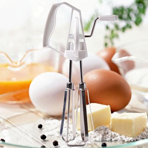 Stainless Steel Rotary Hand Whip Whisk Mixer Egg Beater Dual Purpose Plastic Mixer Kitchen Cooking Tool