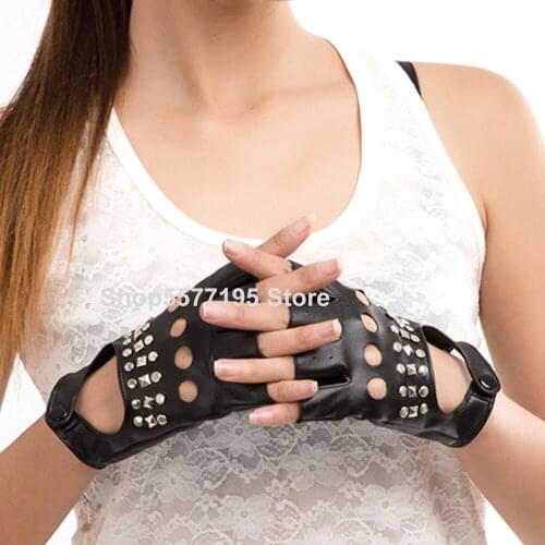 2020 New Fashion Half Finger Driving Women Gloves PU Leather Fingerless Gloves Half Finger Gloves For Women Black white